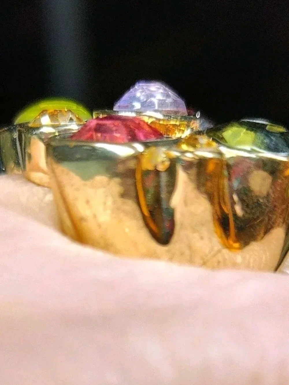Vintage 1993 Multicolor Statement Cocktail Ring 18K Gold Triple Plated Size 8